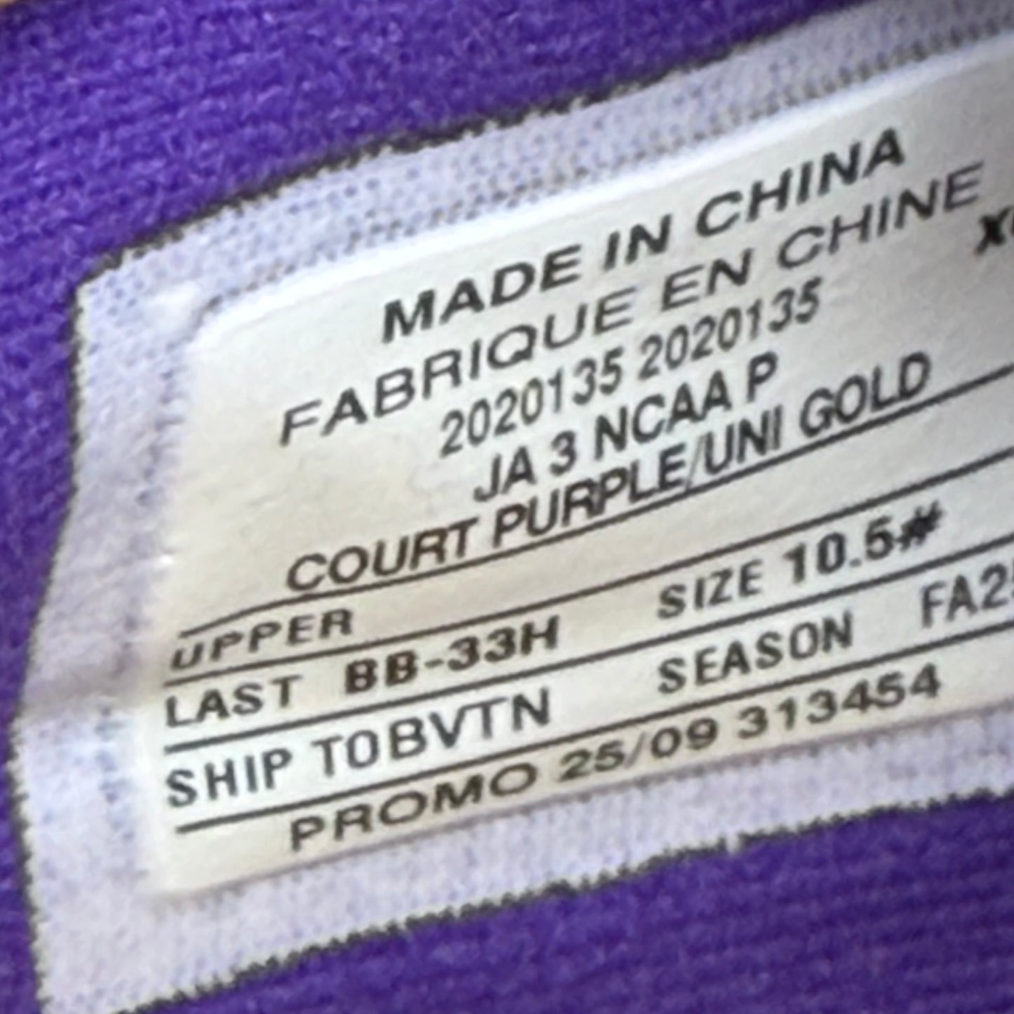 Size 10.5 - Nike JA 3 PE "LSU"